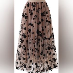 Posy Double-Layered Mesh Midi Skirt